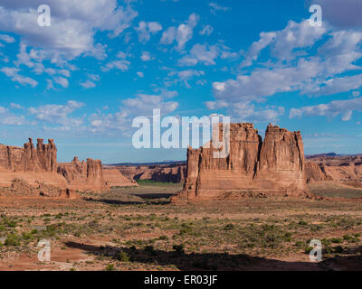 Courthouse Towers, Tower of Babel, The Organ, Arches National Park, Utah. Stock Photo