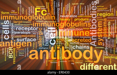 Background concept wordcloud illustration of antibody glowing light Stock Photo