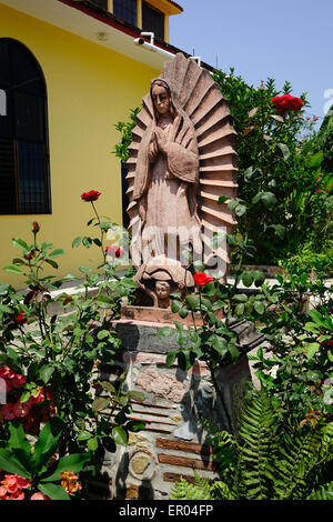 Catholic church, El Tuito, Mexico, statue of the Virgin Mary, Virgin of Guadalupe, Virgen de Guadalupe, Our Lady of Guadalupe Stock Photo