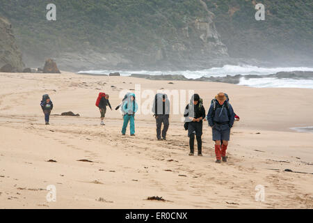 Bushwalkers along the Great Ocean Walk in Victoria, Australia. Stock Photo