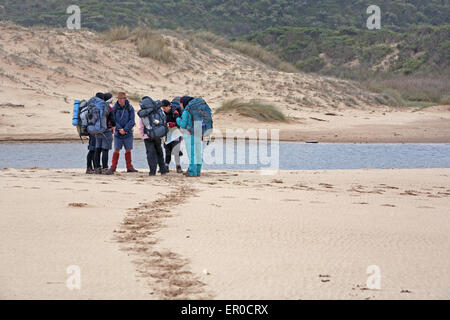 Bushwalkers along the Great Ocean Walk in Victoria, Australia. Stock Photo