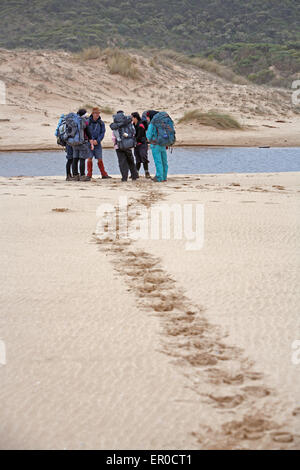 Bushwalkers along the Great Ocean Walk in Victoria, Australia. Stock Photo