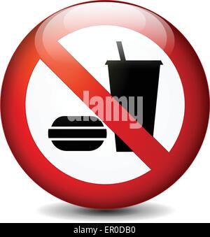 Illustration of no eating and drinking round sign on white background Stock Vector