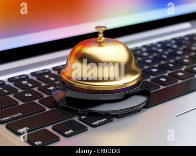 3d rendering of reception bell on the laptop keyboard with soft focus. Service concept Stock Photo