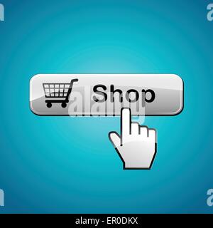 Illustration of shop web button on blue background Stock Vector