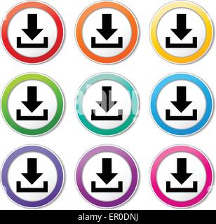Illustration of download icons various colors set Stock Vector