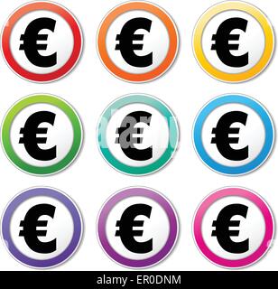 Illustration of euro icons various colors set Stock Vector