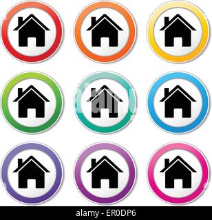 Illustration of home icons various colors set Stock Vector