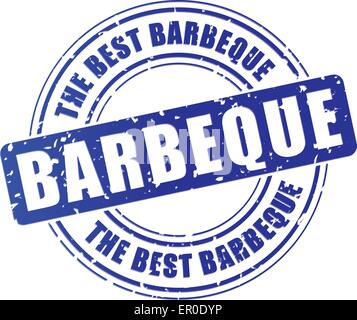 illustration of blue barbeque stamp on white background Stock Vector