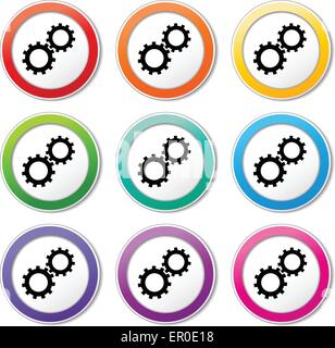 Illustration of gears icons various colors set Stock Vector