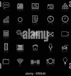 Application line icons with reflect on black, stock vector Stock Vector