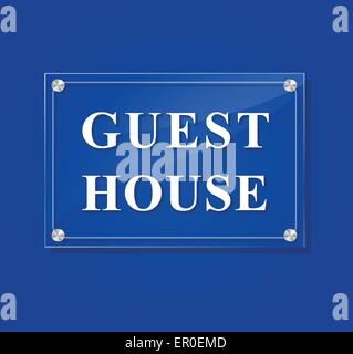 illustration of guest house transparent sign on blue background Stock Vector
