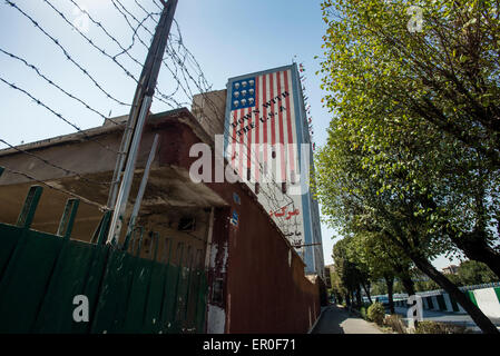 Big Anti-American poster in center of Tehran, Iran. Stock Photo