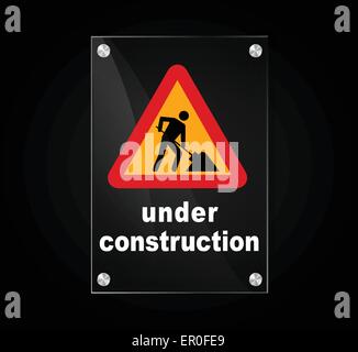 illustration of transparent under construction sign on black background Stock Vector