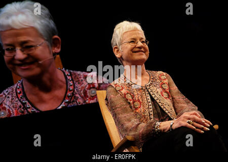 Hay Festival Powys, Wales, UK May 2015  Bestselling author Jacqueline Wilson talks to her huge following of young fans and readers about her writing career and latest books 'The Butterfly Club' and 'Opal Plumstead' Stock Photo