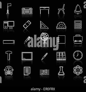 School line icons with reflect on black, stock vector Stock Vector