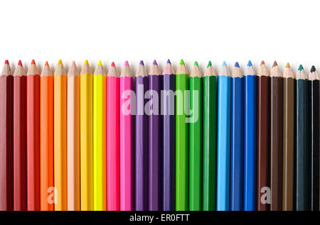 row of crayon on white background Stock Photo