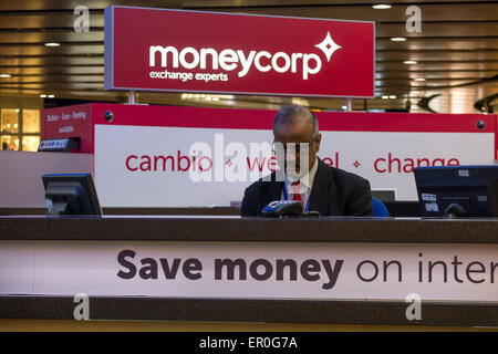 Bureau de Change office operated by Moneycorp; Terminal 3 / three at London Heathrow airport. UK. Stock Photo