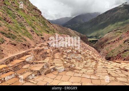 Salinas de Maras - ancient Inca salt workings at Mara, near Cusco in the Sacred Valley, Peru Stock Photo