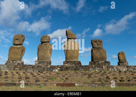 Moais at Tahai ceremonial complex, Hanga Roa, Rapa Nui National Park, Easter Island, Chile, Unesco World Heritage Stock Photo