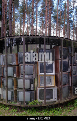 The worlds’ largest artwork made of about 3000 TV sets and spans an area of 3,135 square metres created by Lithuanian artist Gintaras Karosas in the open air museum Europos Parkas or Europe Park near the city of Vilnius capital of Lithuania Stock Photo