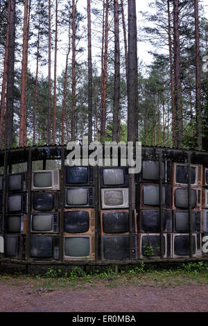 The worlds’ largest artwork made of about 3000 TV sets and spans an area of 3,135 square meters created by Lithuanian artist Gintaras Karosas in the open air museum Europos Parkas or Europe Park near the city of Vilnius capital of Lithuania Stock Photo