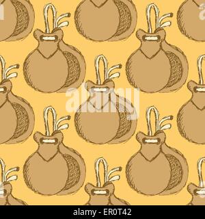 Sketch spanish castanet in vintage style, vector seamless pattern Stock Vector
