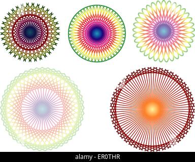 Set of 5 Colorful Spirographs Stock Vector