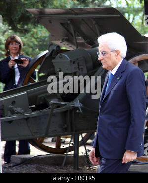 Gorizia, Italy. 24th May, 2015. Italian President Sergio Mattarella during the visit in the Area Sacra of Monte San Michele at 100th anniversary of Italy's entry into World War on 24 Sunday May 2015 in Sagrado (Go). Credit:  Andrea Spinelli/Alamy Live News Stock Photo