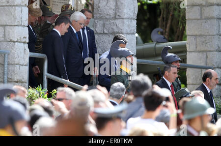 Gorizia, Italy. 24th May, 2015. Italian President Sergio Mattarella exit from San Michele museum during the visit in the Area Sacra of Monte San Michele at 100th anniversary of Italy's entry into World War on 24 Sunday May 2015 in Sagrado (Go). Credit:  Andrea Spinelli/Alamy Live News Stock Photo