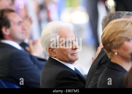 Gorizia, Italy. 24th May, 2015. Italian President Sergio Mattarella during the visit in the Area Sacra of Monte San Michele at 100th anniversary of Italy's entry into World War on 24 Sunday May 2015 in Sagrado (Go). Credit:  Andrea Spinelli/Alamy Live News Stock Photo