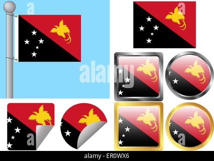 Flag Set Papua New Guinea Stock Vector