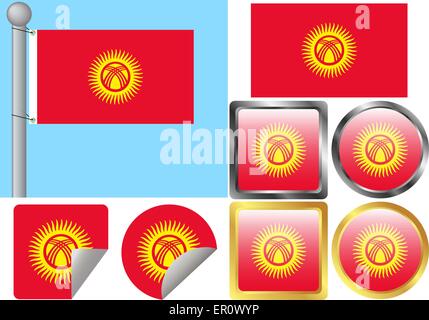 Flag Set Kyrgyzstan Stock Vector