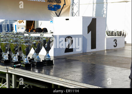 Aarhus, Denmark. 24th May, 2015. HRH Prince Joachim is a passionate race driver. Racing in his white Lotus Cortina, he made it to the podium and received a trophy this sunny day in May Credit:  Brian Bjeldbak/Alamy Live News Stock Photo
