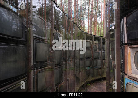 The worlds’ largest artwork made of about 3000 TV sets and spans an area of 3,135 square meters created by Lithuanian artist Gintaras Karosas in the open air museum Europos Parkas or Europe Park near the city of Vilnius capital of Lithuania Stock Photo