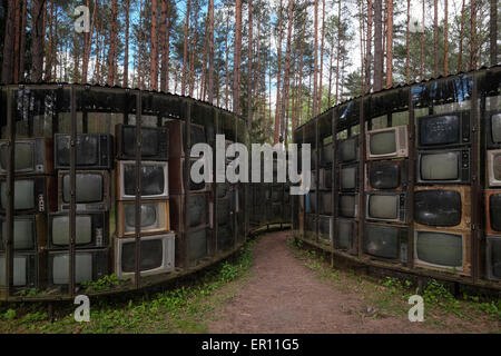 The worlds’ largest artwork made of about 3000 TV sets and spans an area of 3,135 square meters created by Lithuanian artist Gintaras Karosas in the open air museum Europos Parkas or Europe Park near the city of Vilnius capital of Lithuania Stock Photo