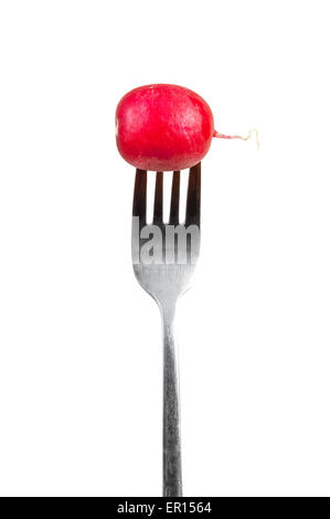 Radish on a fork isolated on white background with clipping path Stock Photo