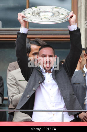 Munich, Germany. 24th May, 2015. Bayern Munich's Franck Ribery celebrates during a ceremony for their 25th Bundesliga title in Munich, Germany, on May 24, 2015. Credit:  Philippe Ruiz/Xinhua/Alamy Live News Stock Photo
