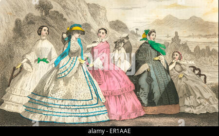 Godey's Lady's Book 1860 Color Fashion Plates  - June USA Civil War style Stock Photo