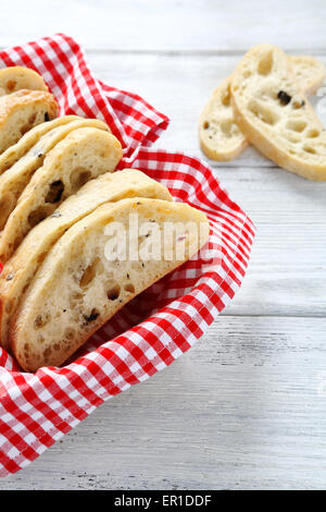 italian bread  with filling on a napkin, ciabatta Stock Photo