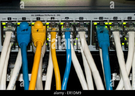 Ethernet Network Switch with ethernet cables Stock Photo