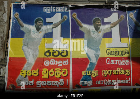 Galle, Sri Lanka: poster for a victory of the country's cricket team Stock Photo