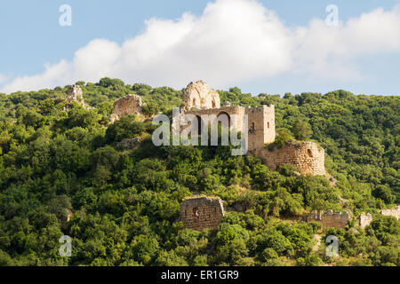 Montfort (Shtarkenberg) is a ruined crusader castle in the Upper Galilee region in northern Israel. Stock Photo