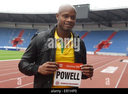 Jamaican Asafa Powell speaks to the media at Melbourne Park in ...