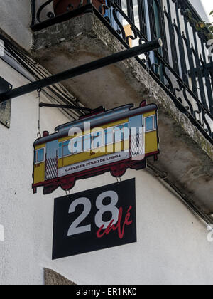 LISBON, PORTUGAL - MARCH 06, 2015:  Sign for the Tram Stop Cafe Stock Photo