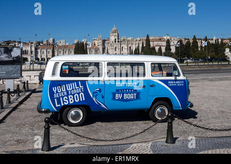 LISBON, PORTUGAL - MARCH 06, 2015:  Vintage VW Van being used for tourist sightseeing guided tours Stock Photo