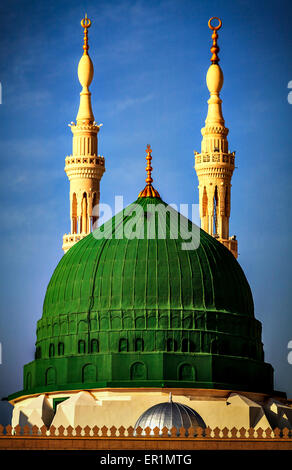 Al-Masjid an-Nabawi-A beautiful view of the dom of Al-Masjid an-Nabaw Stock Photo