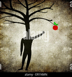 mental illness concept digital illustration with man tree and apple Stock Photo