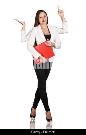smiley woman with four hands Stock Photo