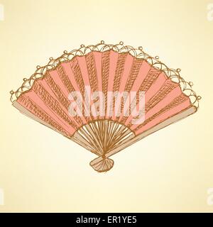 Sketch Spanish fan in vintage style, vector Stock Vector